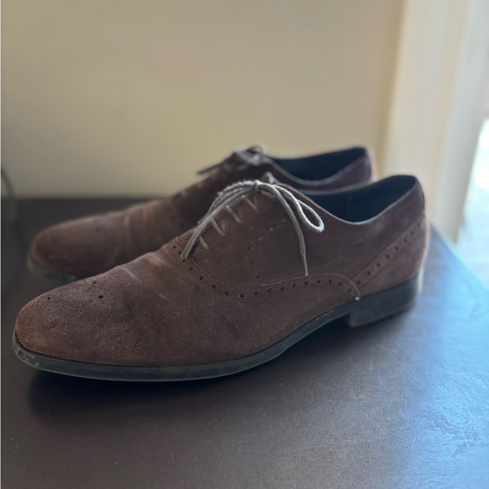 Cole Haan Montgomery Plain Oxfords Chestnut Brown Suede Shoe